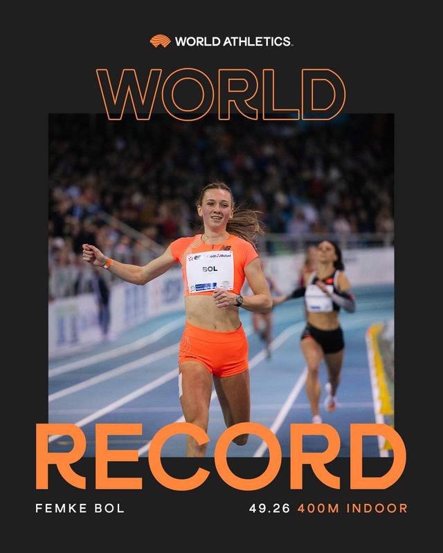 49秒26!22岁荷兰长腿美女破尘封41年室内400米世界纪录